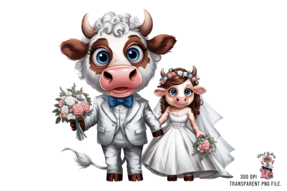 Adorable Farmhouse Nuptials: Cow Wedding Couple Clipart