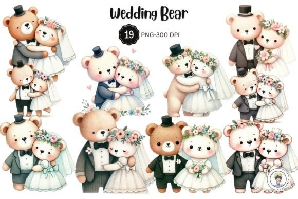 Adorable Watercolor Wedding Couple Bears for Your Projects