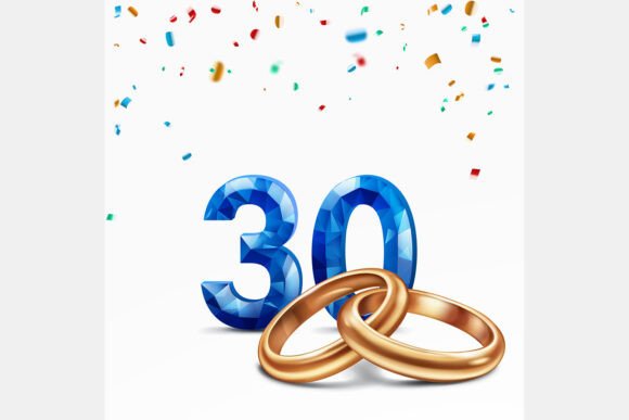 Blue Number 30 and Golden Wedding Rings: A Celebration in Vector