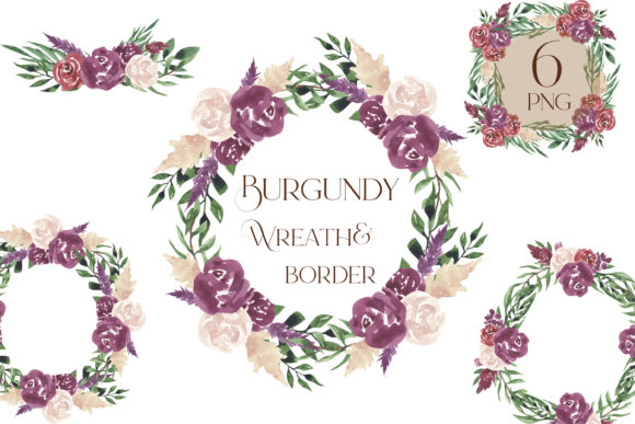 Burgundy Wreath Clipart: The Watercolor Collection