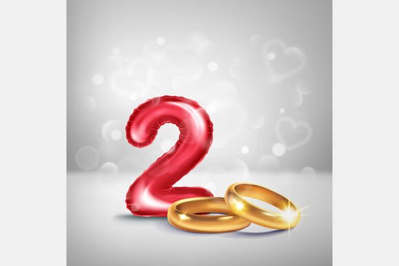 Celebrate Two Years with a Red Balloon and Gold Rings Design