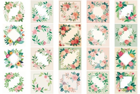 Design Elegance: Square Frame Flower Wedding Invitation Bundle