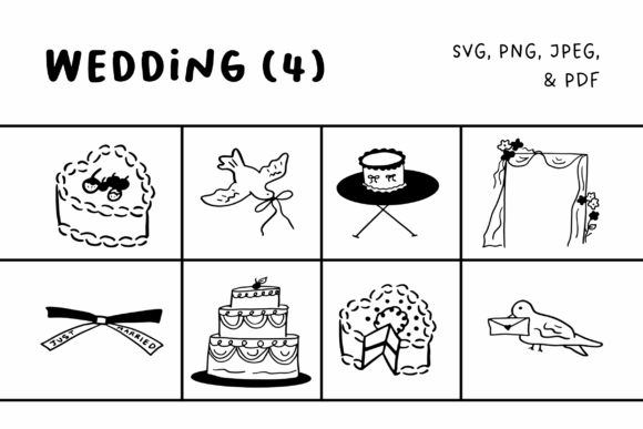 Elegant Wedding Illustrations Set4: Hand-Drawn Charm for Your Designs