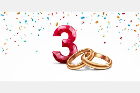 Red Number 3 and Golden Wedding Rings: A Symbol of Celebration