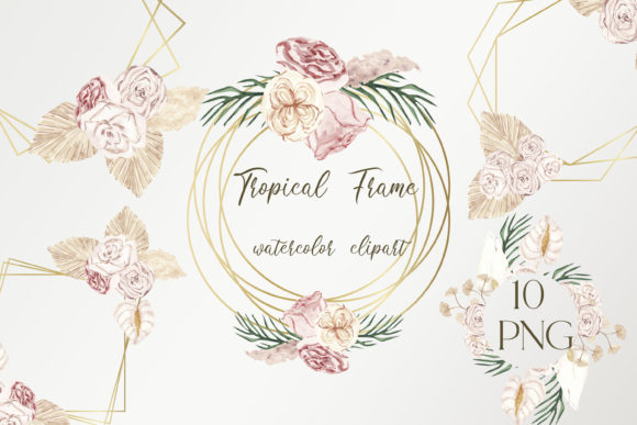 Tropical Frame Clipart: A Boho Wedding Collection for DIY Projects