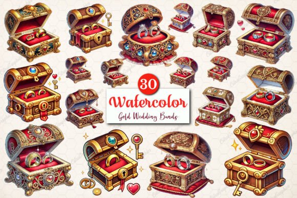 Watercolor Gold Wedding Bands Clipart for Elegant Design Projects