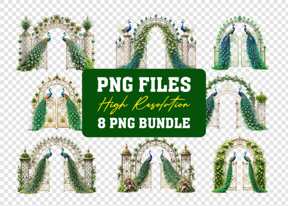 Watercolor Peacock Wedding Gate PNG for Creative Projects